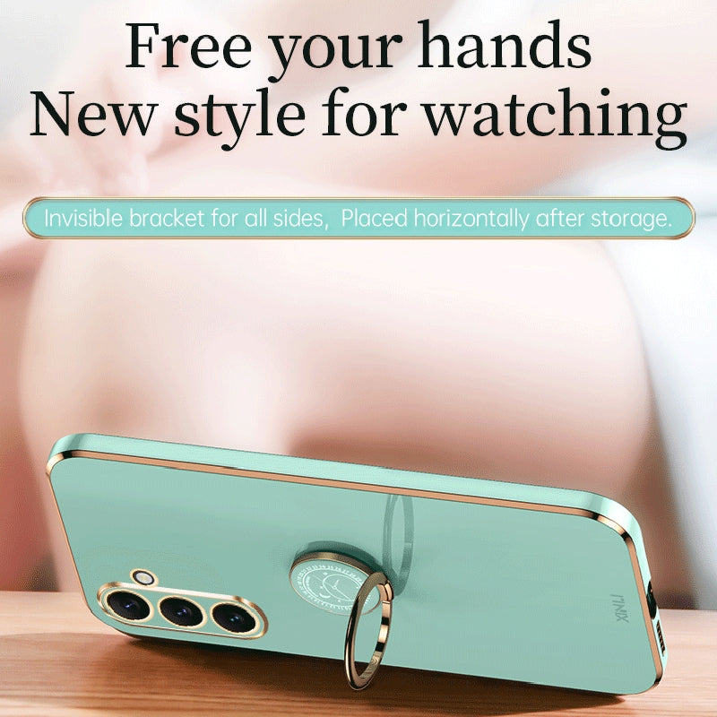 Samsung Galaxy A24 4G Tough TPU Phone Case with 6D Electroplate, Straight Edge Design, and Comfortable Ring Holder