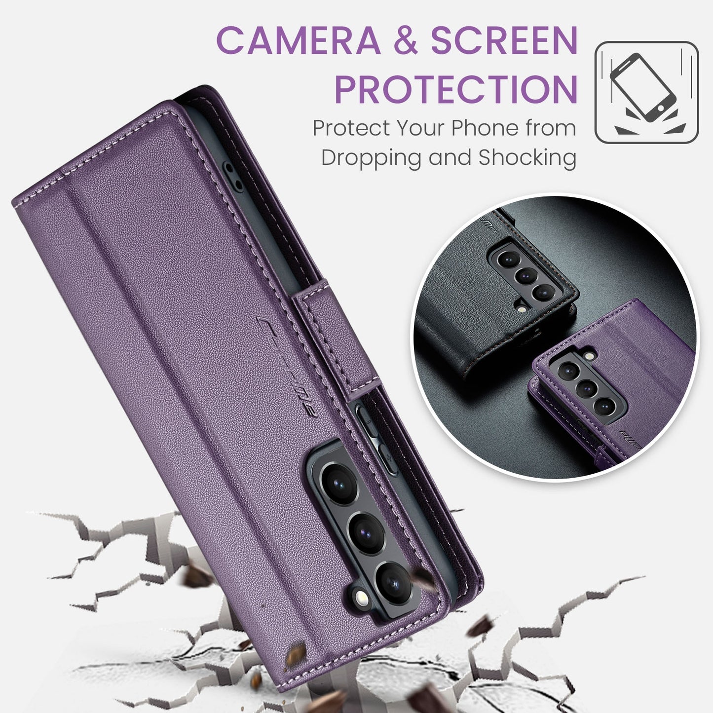 Samsung Galaxy S21+ 5G Leather Wallet Case - RFID Blocking, Stand Function, Card Slots