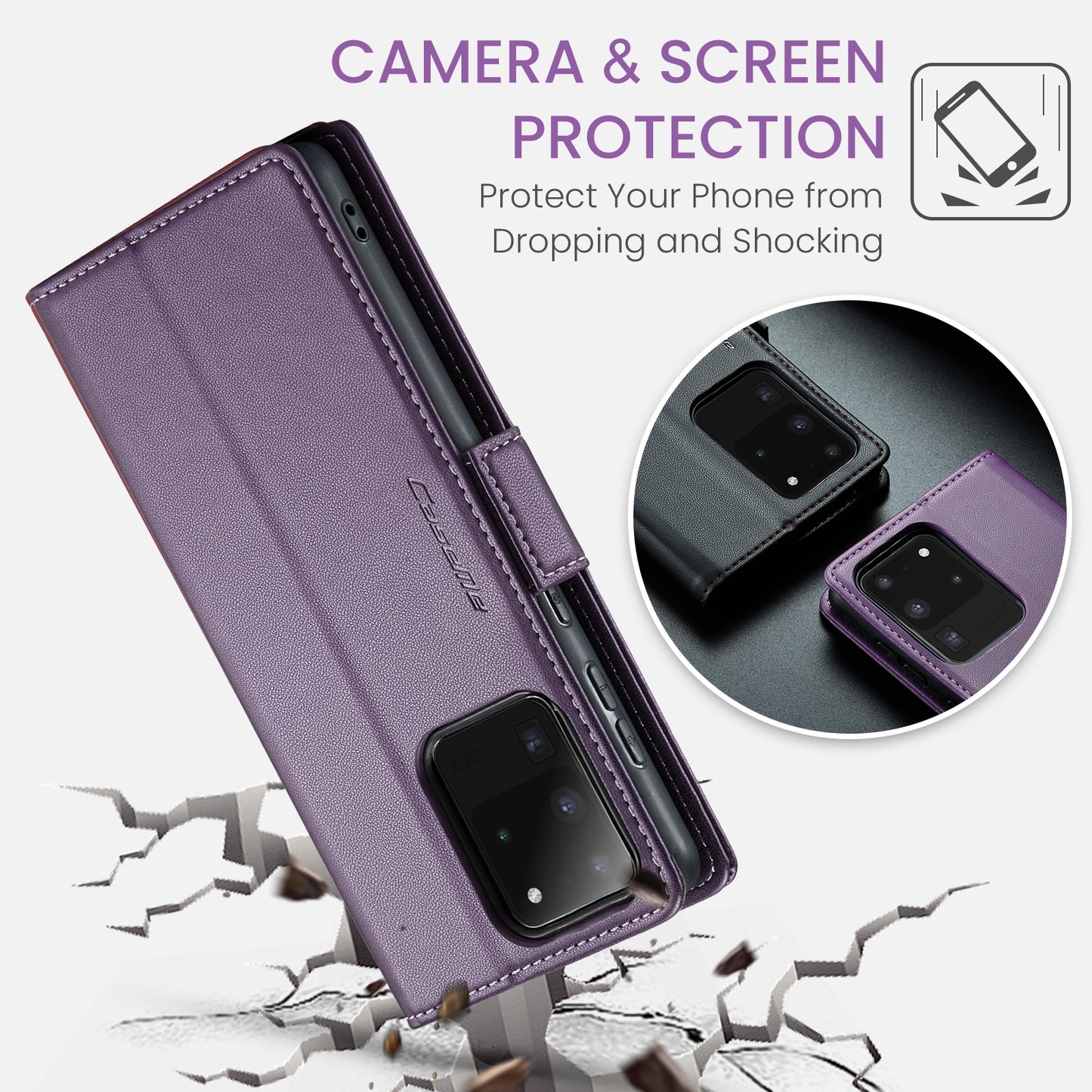 Samsung Galaxy S20 Ultra Leather Wallet Case - RFID Blocking, Stand Function, Card Slots