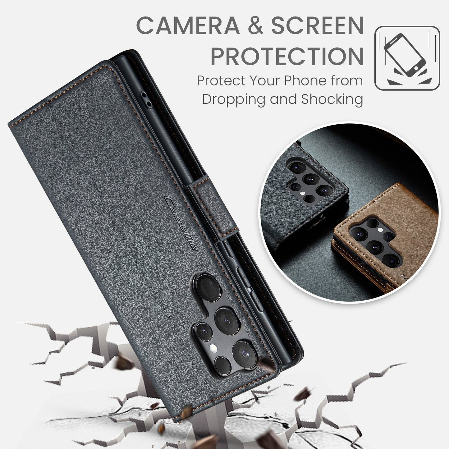 Samsung Galaxy S24 Ultra Leather Wallet Case - RFID Blocking, Stand Function, Card Slots