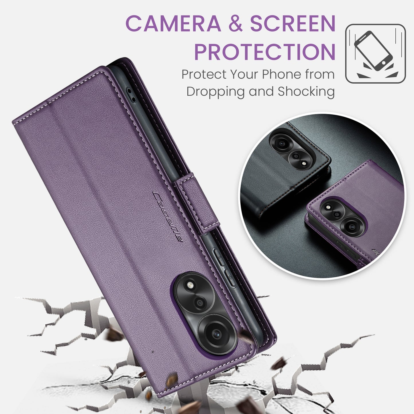 OPPO A78 4G Leather Wallet Case - RFID Blocking, Stand Function, Card Slots
