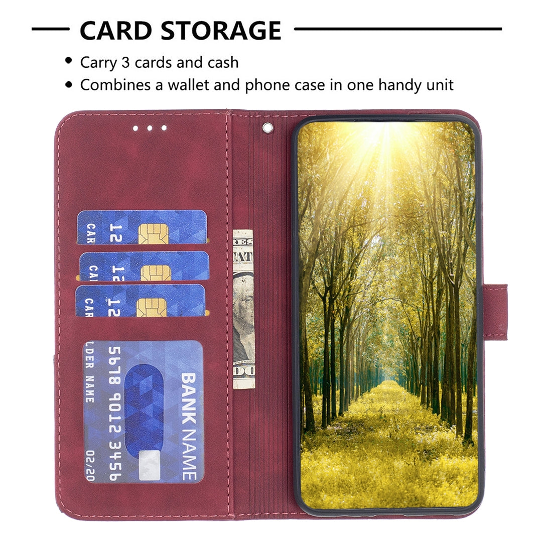 Samsung Galaxy S24 Ultra 5G Wallet Case – Rhombus Texture PU Leather, Magnetic Buckle, Card Slots, Stand Function, Shockproof Protective Cover