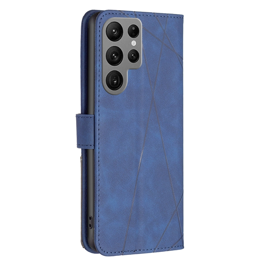 Samsung Galaxy S24 Ultra 5G Wallet Case – Rhombus Texture PU Leather, Magnetic Buckle, Card Slots, Stand Function, Shockproof Protective Cover