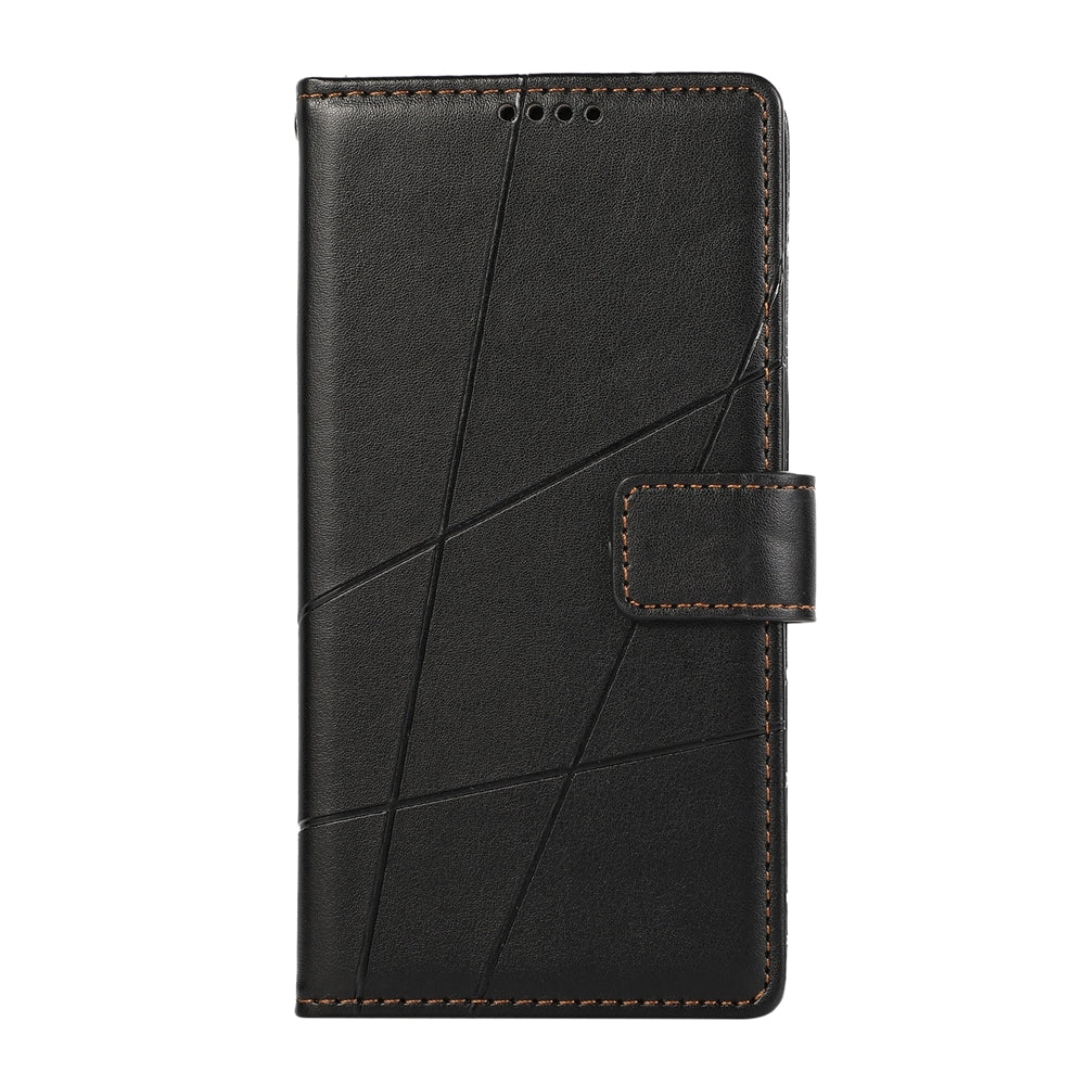 Samsung Galaxy S24 Ultra 5G PU Genuine Leather Texture Embossed Line Phone Case with Card Wallet, Kickstand & Wrist Strap