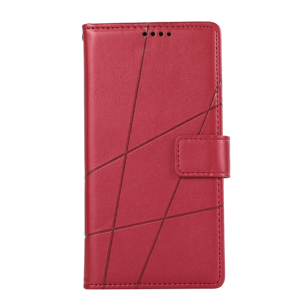 Samsung Galaxy S24 Ultra 5G PU Genuine Leather Texture Embossed Line Phone Case with Card Wallet, Kickstand & Wrist Strap