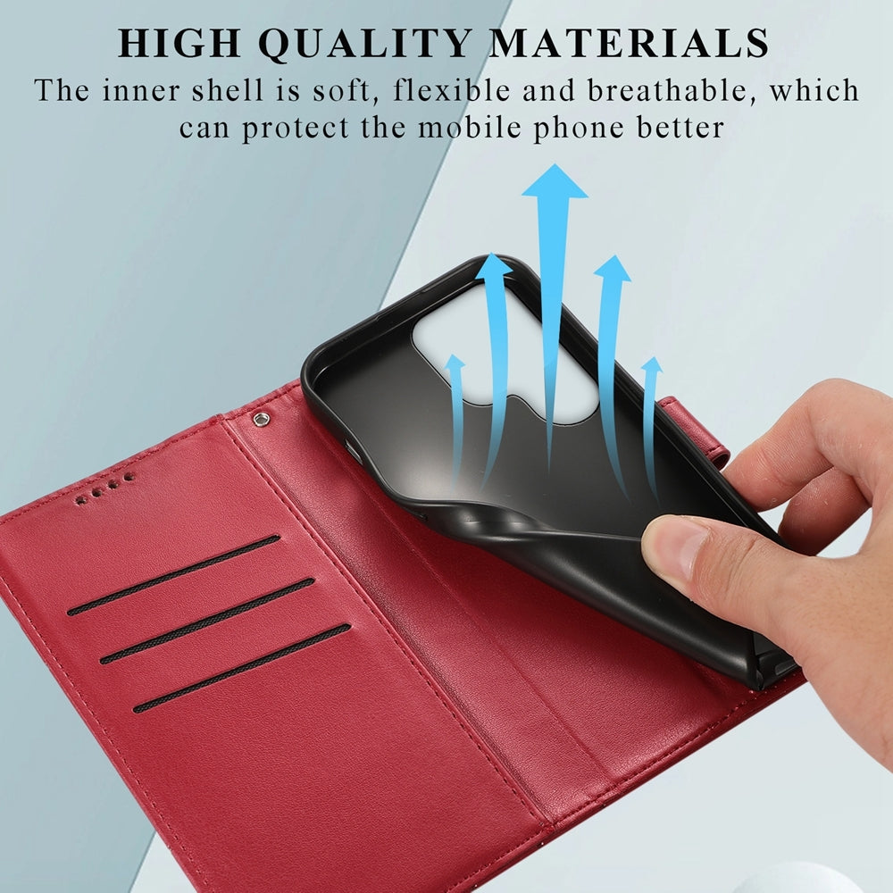 Samsung Galaxy S24 Ultra 5G PU Genuine Leather Texture Embossed Line Phone Case with Card Wallet, Kickstand & Wrist Strap