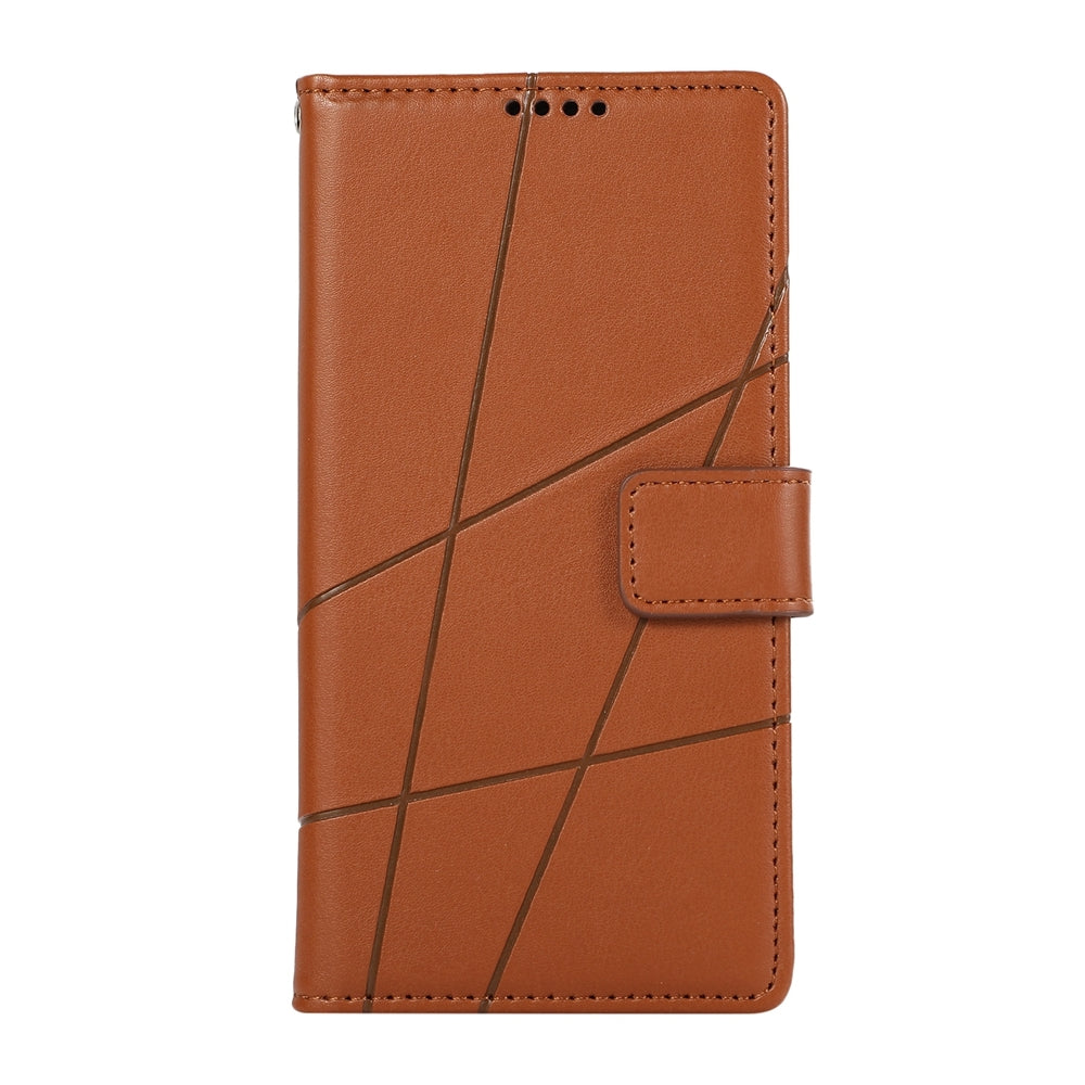 Samsung Galaxy S24 Ultra 5G PU Genuine Leather Texture Embossed Line Phone Case with Card Wallet, Kickstand & Wrist Strap