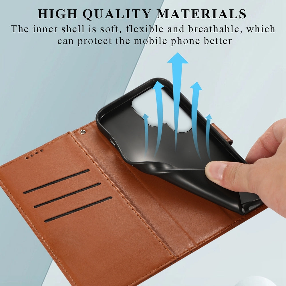 Samsung Galaxy S24 Ultra 5G PU Genuine Leather Texture Embossed Line Phone Case with Card Wallet, Kickstand & Wrist Strap