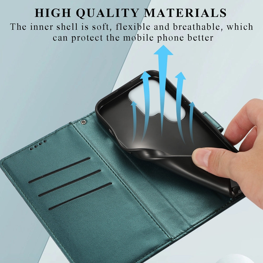 Samsung Galaxy S24 Ultra 5G PU Genuine Leather Texture Embossed Line Phone Case with Card Wallet, Kickstand & Wrist Strap