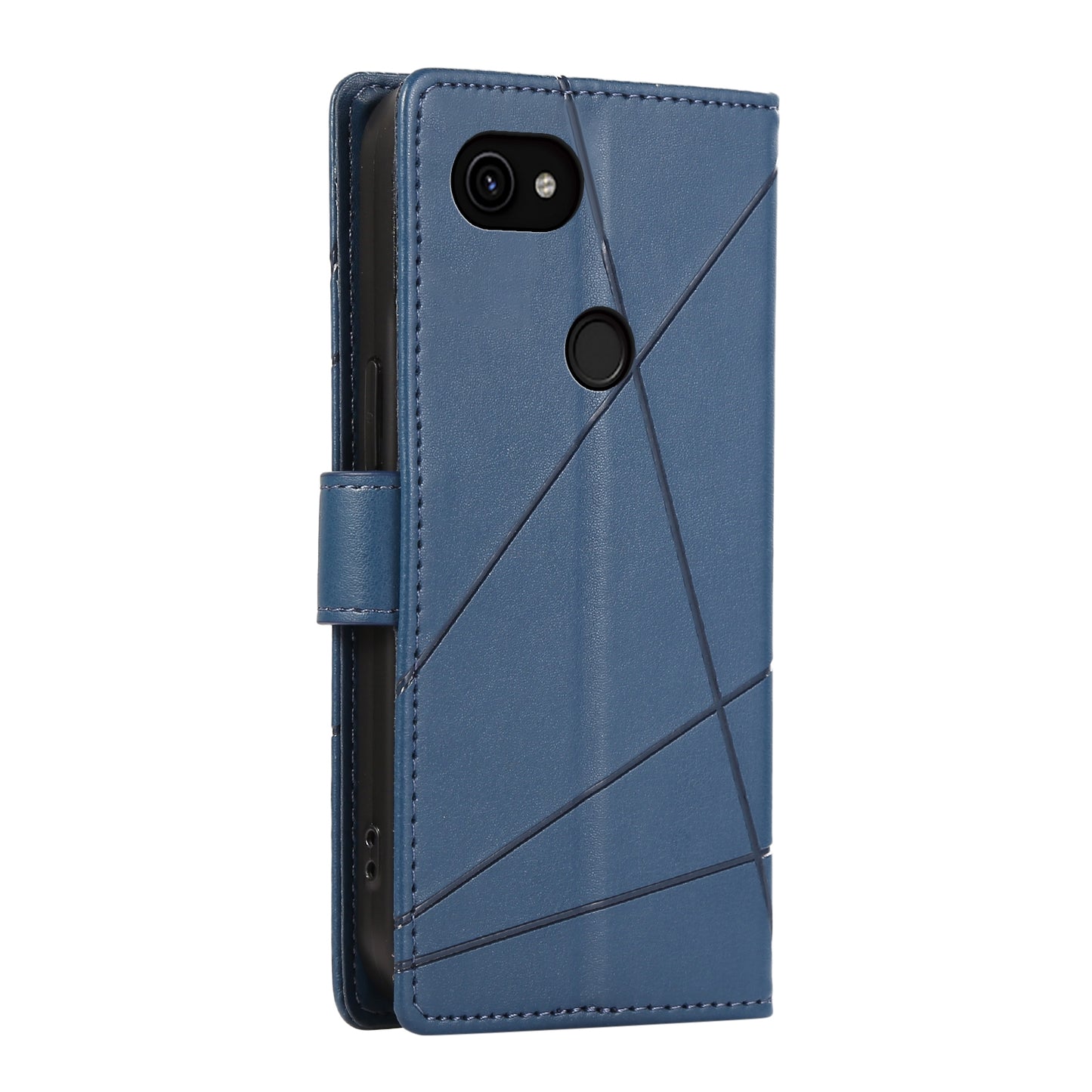 Google Pixel 3a PU Genuine Leather Texture Embossed Line Phone Case with Card Wallet, Kickstand & Wrist Strap