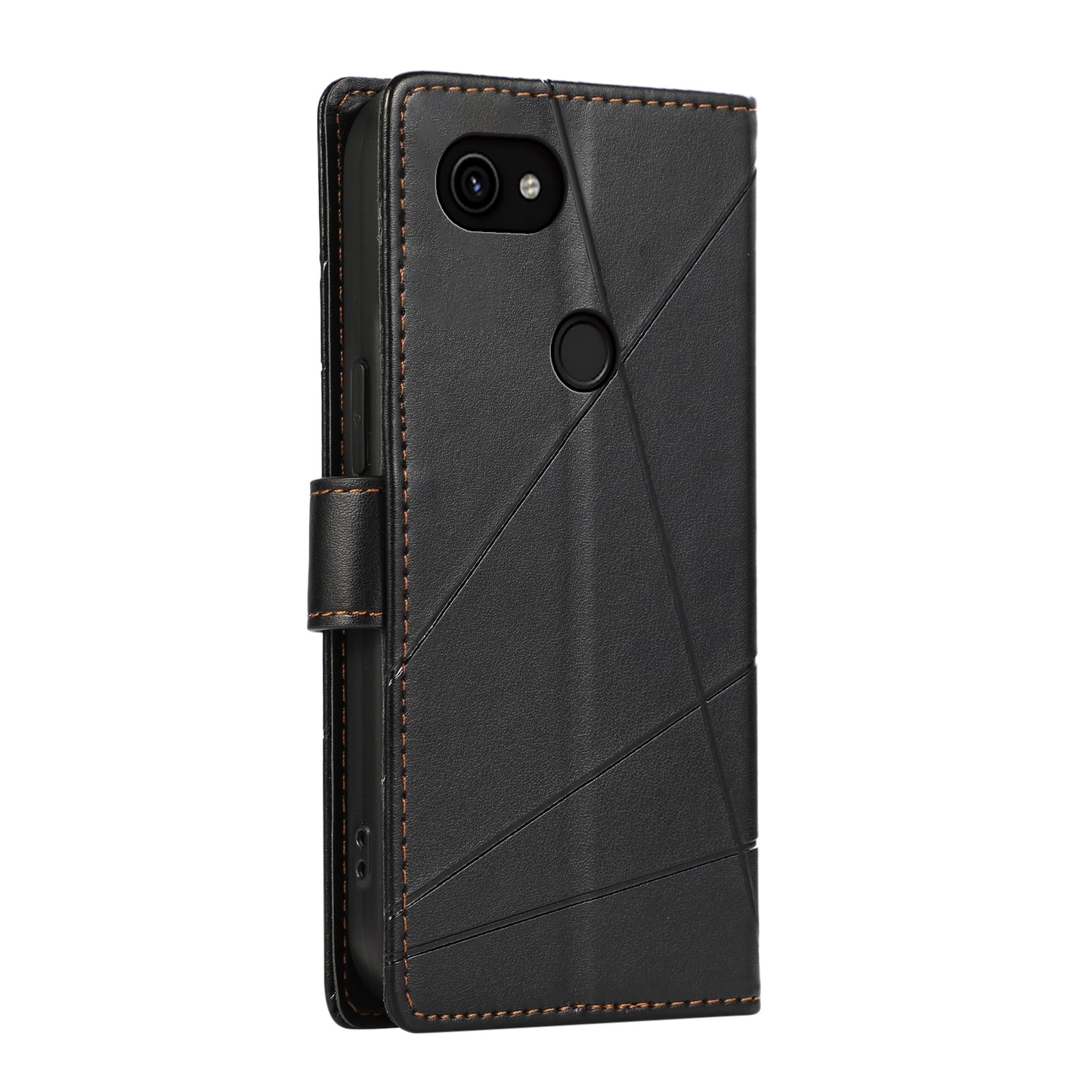 Google Pixel 3a PU Genuine Leather Texture Embossed Line Phone Case with Card Wallet, Kickstand & Wrist Strap