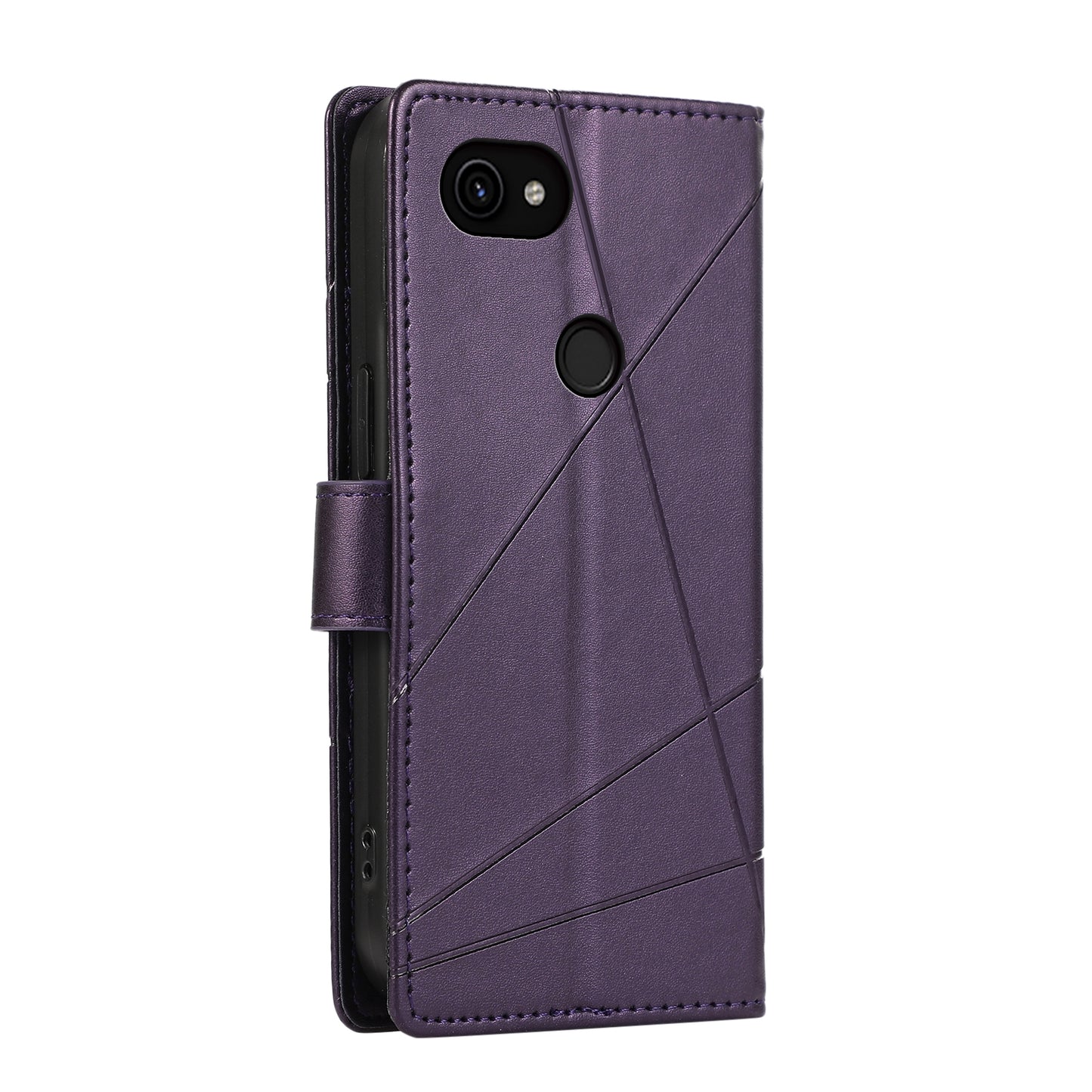 Google Pixel 3a PU Genuine Leather Texture Embossed Line Phone Case with Card Wallet, Kickstand & Wrist Strap