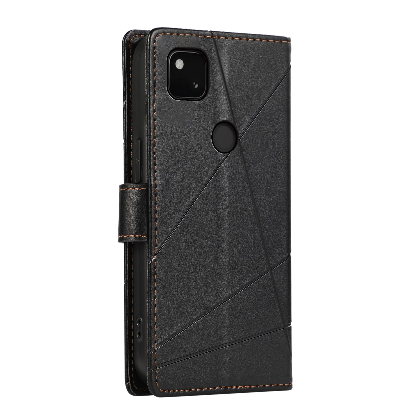 Google Pixel 4a PU Genuine Leather Texture Embossed Line Phone Case with Card Wallet, Kickstand & Wrist Strap