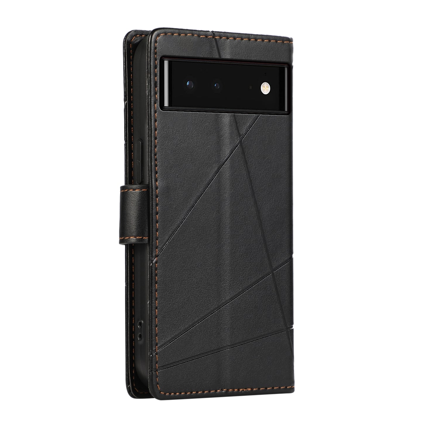 Google Pixel 6 PU Genuine Leather Texture Embossed Line Phone Case with Card Wallet, Kickstand & Wrist Strap