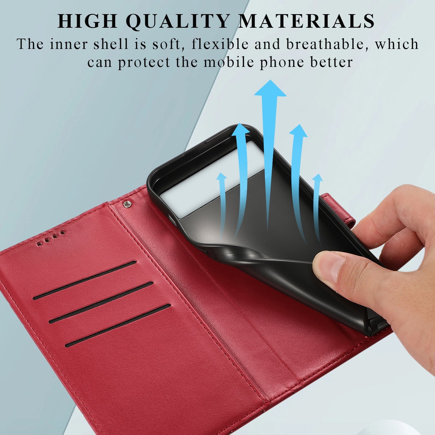 Google Pixel 6 PU Genuine Leather Texture Embossed Line Phone Case with Card Wallet, Kickstand & Wrist Strap