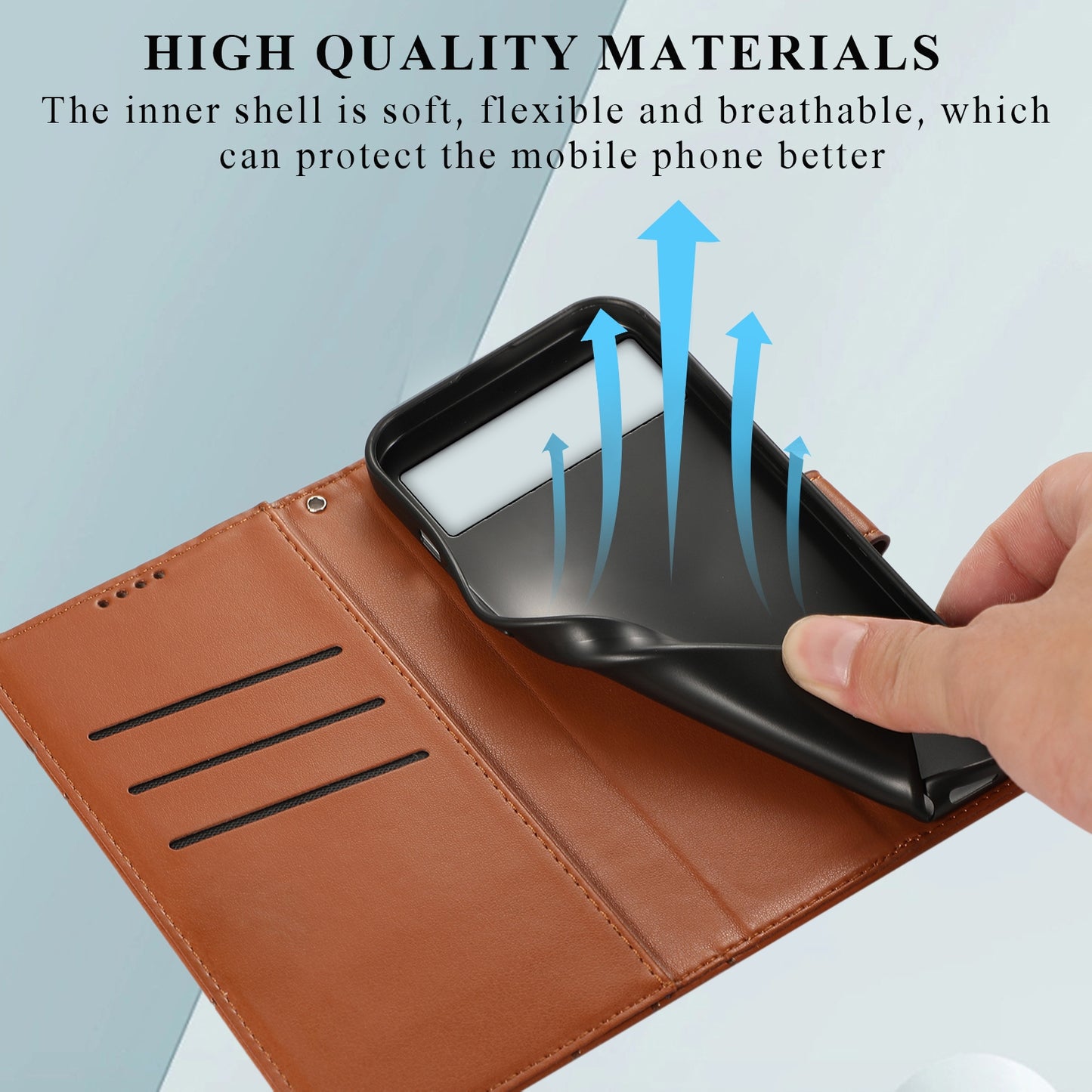 Google Pixel 6 PU Genuine Leather Texture Embossed Line Phone Case with Card Wallet, Kickstand & Wrist Strap