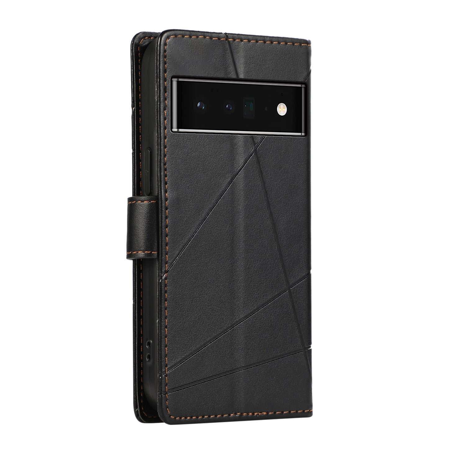 Google Pixel 6 Pro PU Genuine Leather Texture Embossed Line Phone Case with Card Wallet, Kickstand & Wrist Strap