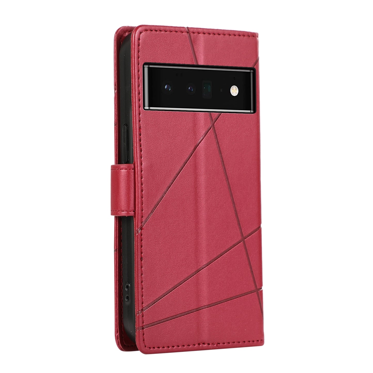 Google Pixel 6 Pro PU Genuine Leather Texture Embossed Line Phone Case with Card Wallet, Kickstand & Wrist Strap