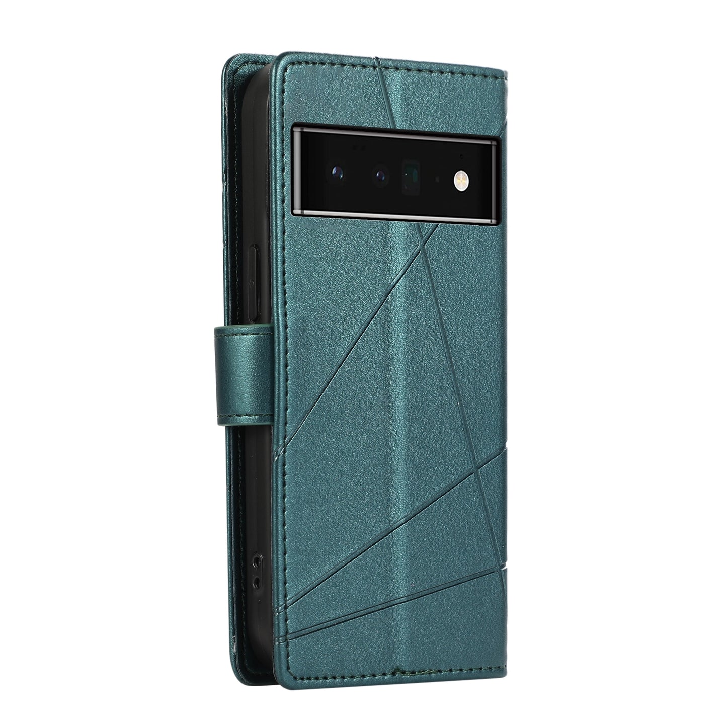Google Pixel 6 Pro PU Genuine Leather Texture Embossed Line Phone Case with Card Wallet, Kickstand & Wrist Strap