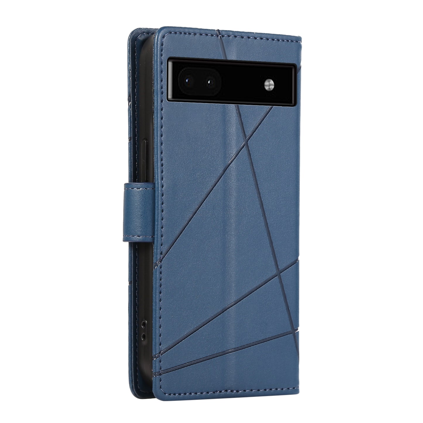 Google Pixel 6a PU Genuine Leather Texture Embossed Line Phone Case with Card Wallet, Kickstand & Wrist Strap