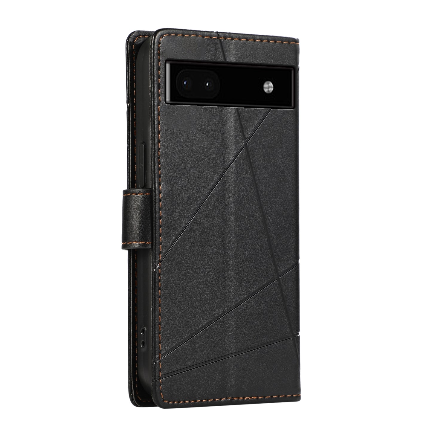 Google Pixel 6a PU Genuine Leather Texture Embossed Line Phone Case with Card Wallet, Kickstand & Wrist Strap