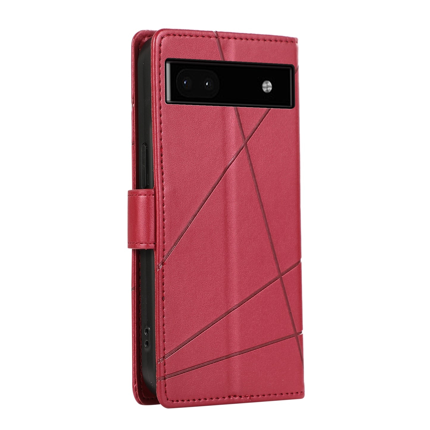 Google Pixel 6a PU Genuine Leather Texture Embossed Line Phone Case with Card Wallet, Kickstand & Wrist Strap