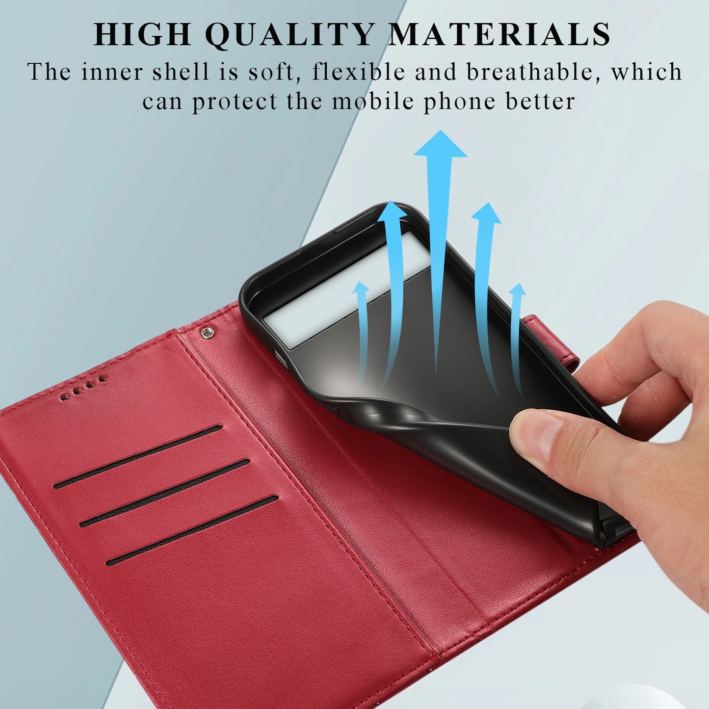 Google Pixel 6a PU Genuine Leather Texture Embossed Line Phone Case with Card Wallet, Kickstand & Wrist Strap