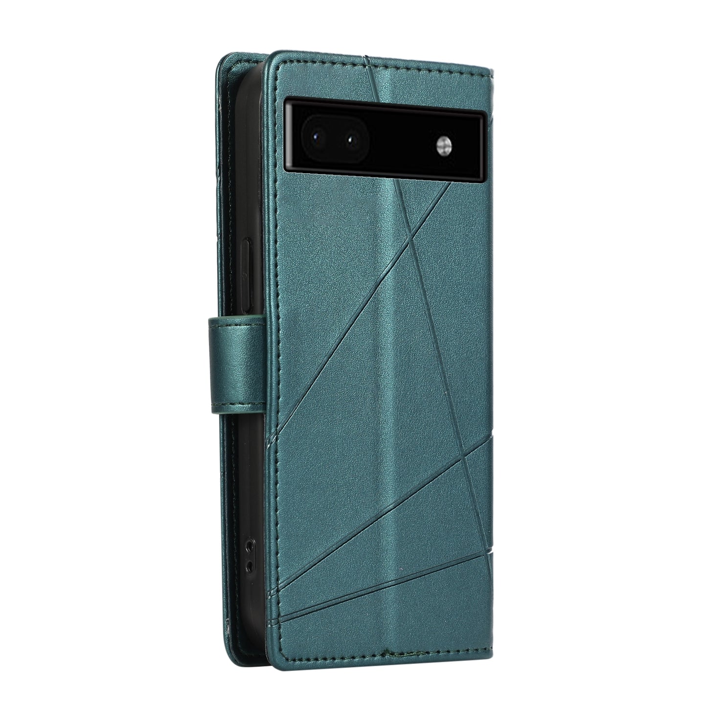 Google Pixel 6a PU Genuine Leather Texture Embossed Line Phone Case with Card Wallet, Kickstand & Wrist Strap
