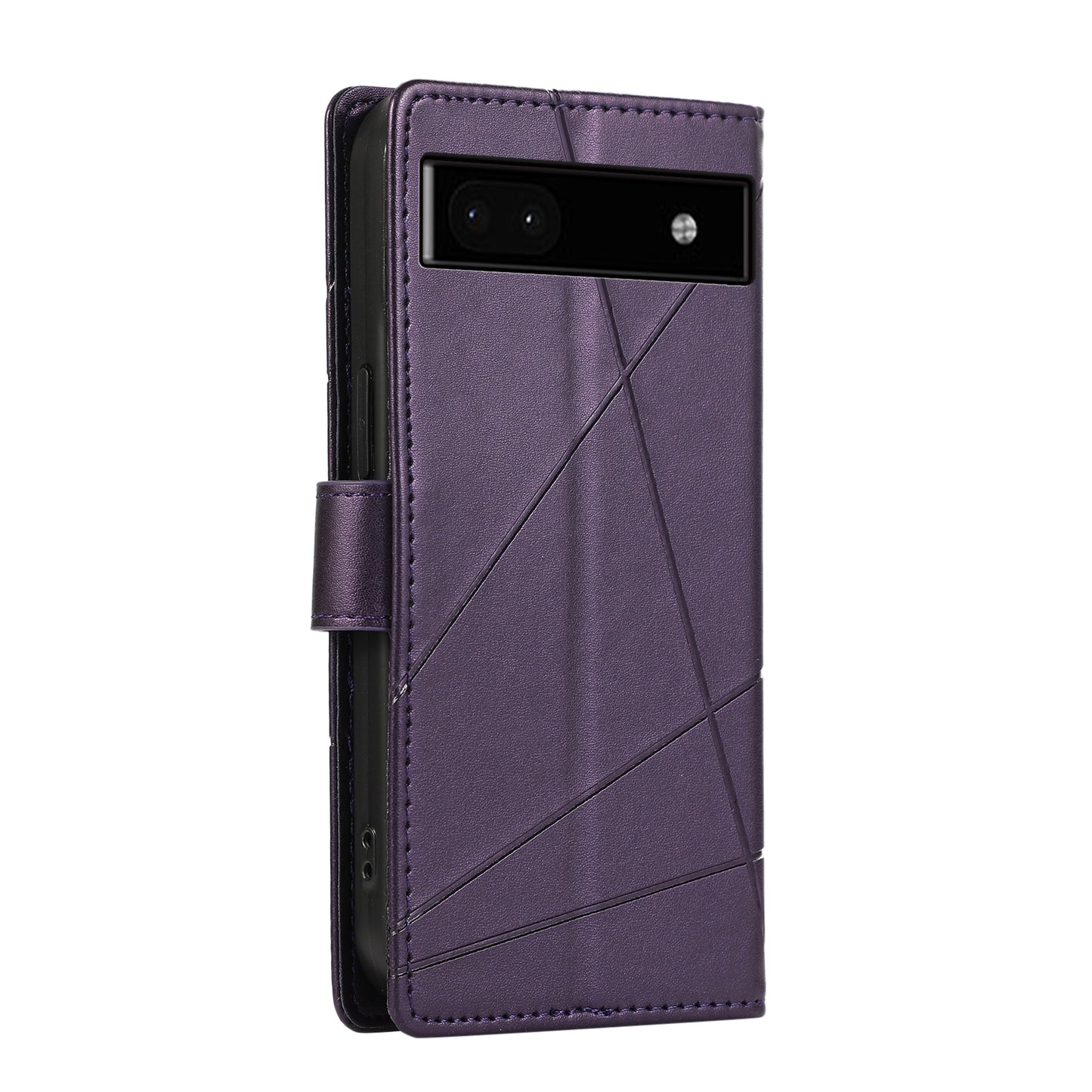 Google Pixel 6a PU Genuine Leather Texture Embossed Line Phone Case with Card Wallet, Kickstand & Wrist Strap