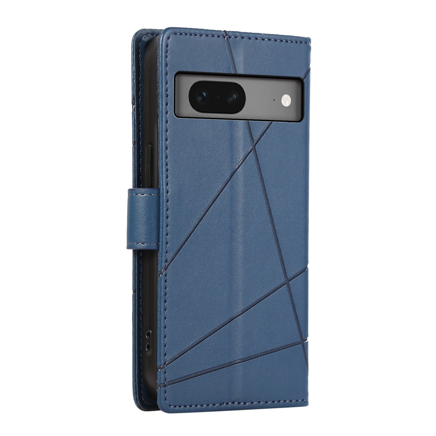 Google Pixel 7 PU Genuine Leather Texture Embossed Line Phone Case with Card Wallet, Kickstand & Wrist Strap