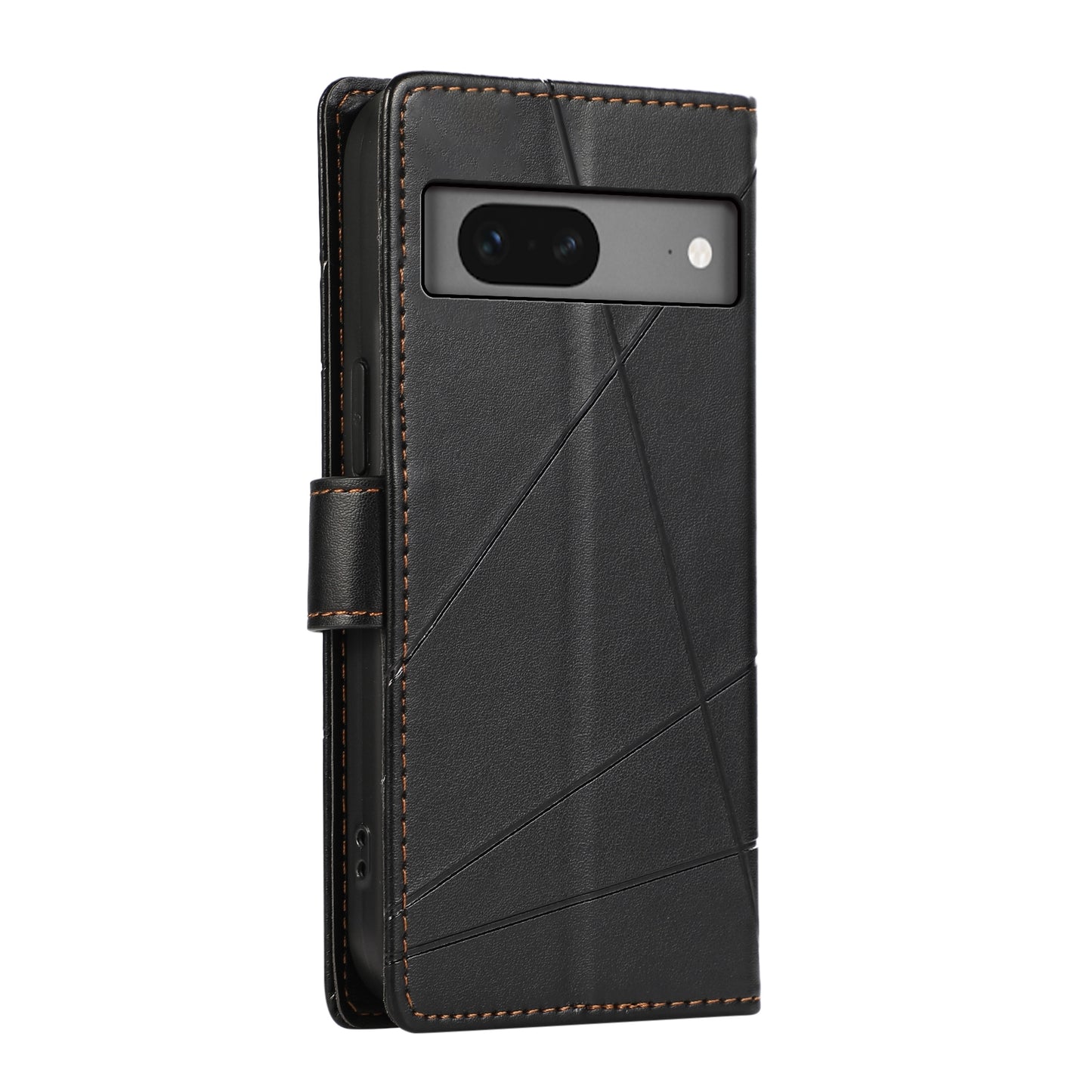 Google Pixel 7 PU Genuine Leather Texture Embossed Line Phone Case with Card Wallet, Kickstand & Wrist Strap