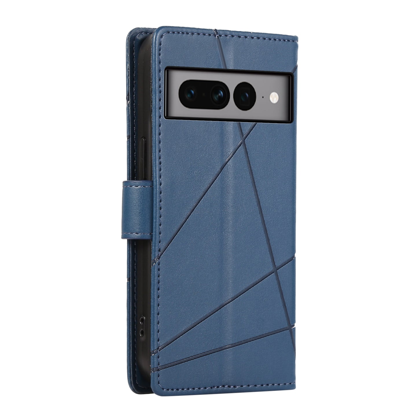 Google Pixel 7 Pro PU Genuine Leather Texture Embossed Line Phone Case with Card Wallet, Kickstand & Wrist Strap