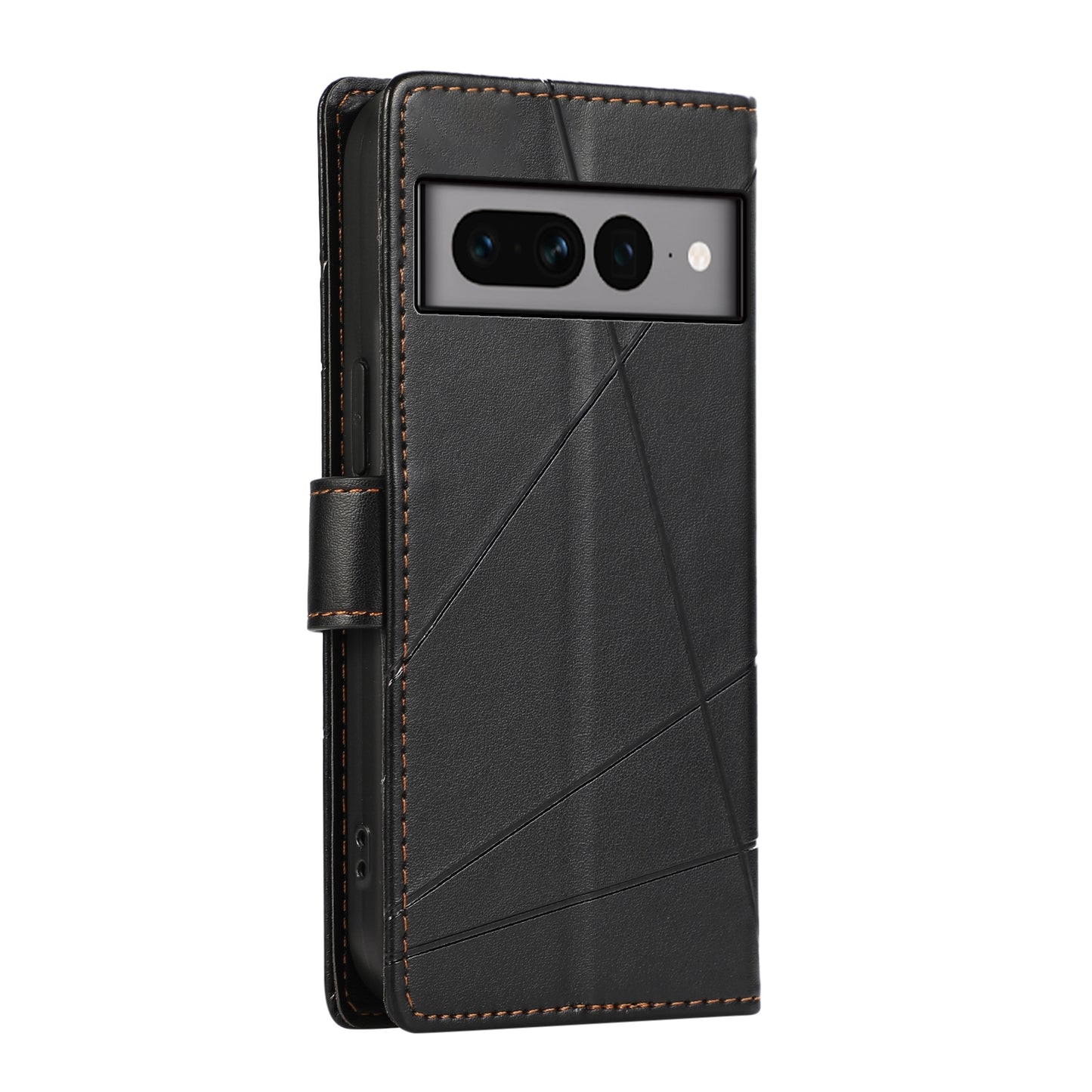 Google Pixel 7 Pro PU Genuine Leather Texture Embossed Line Phone Case with Card Wallet, Kickstand & Wrist Strap