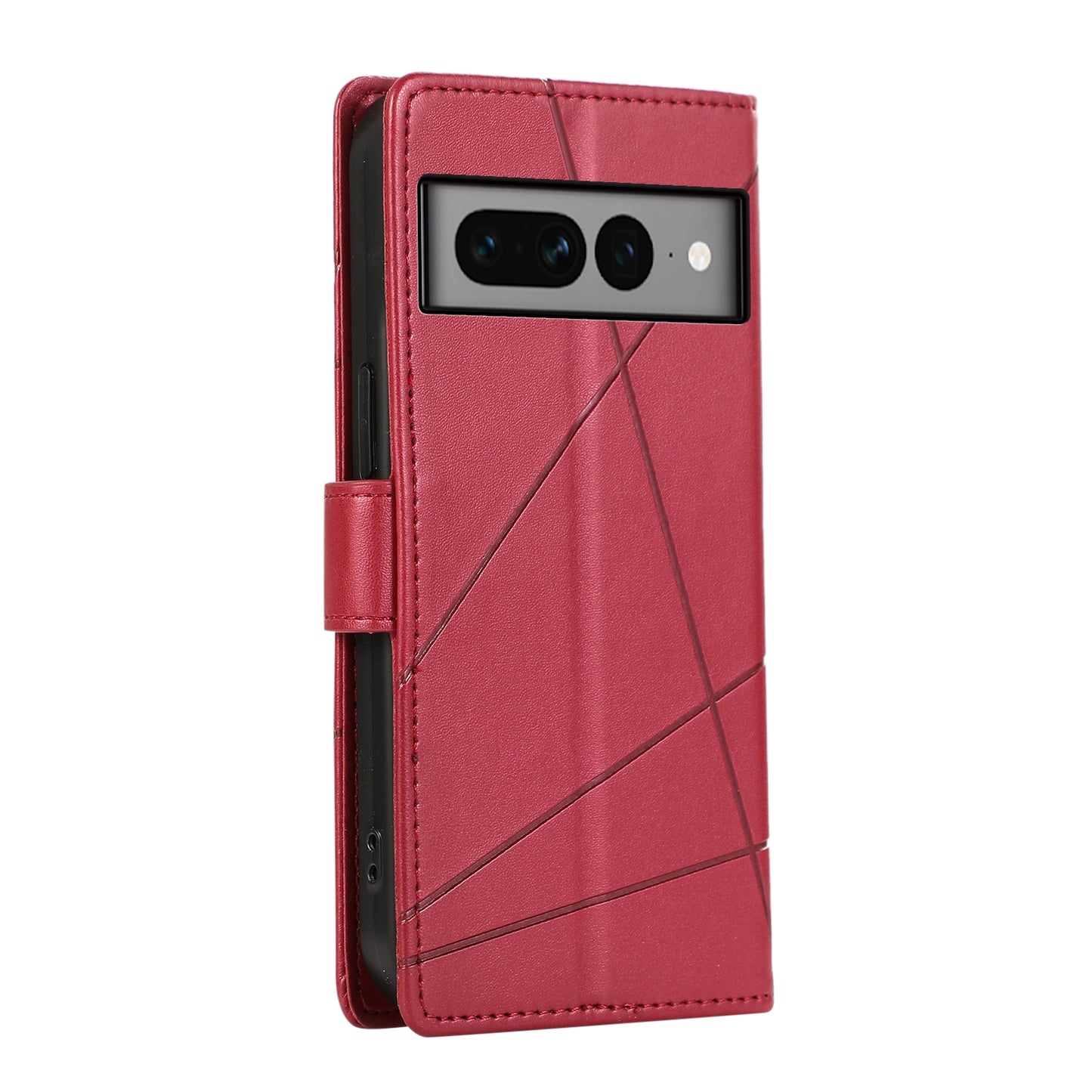 Google Pixel 7 Pro PU Genuine Leather Texture Embossed Line Phone Case with Card Wallet, Kickstand & Wrist Strap