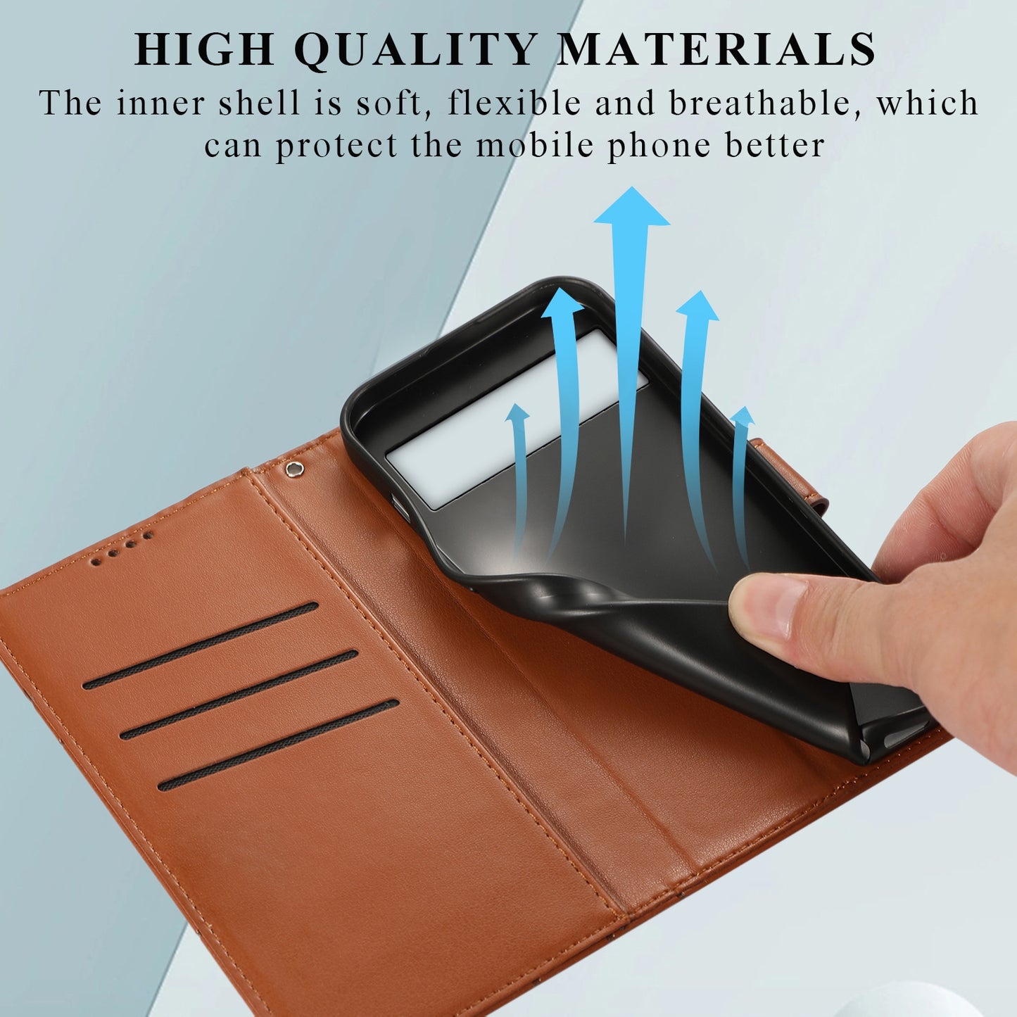 Google Pixel 7 Pro PU Genuine Leather Texture Embossed Line Phone Case with Card Wallet, Kickstand & Wrist Strap