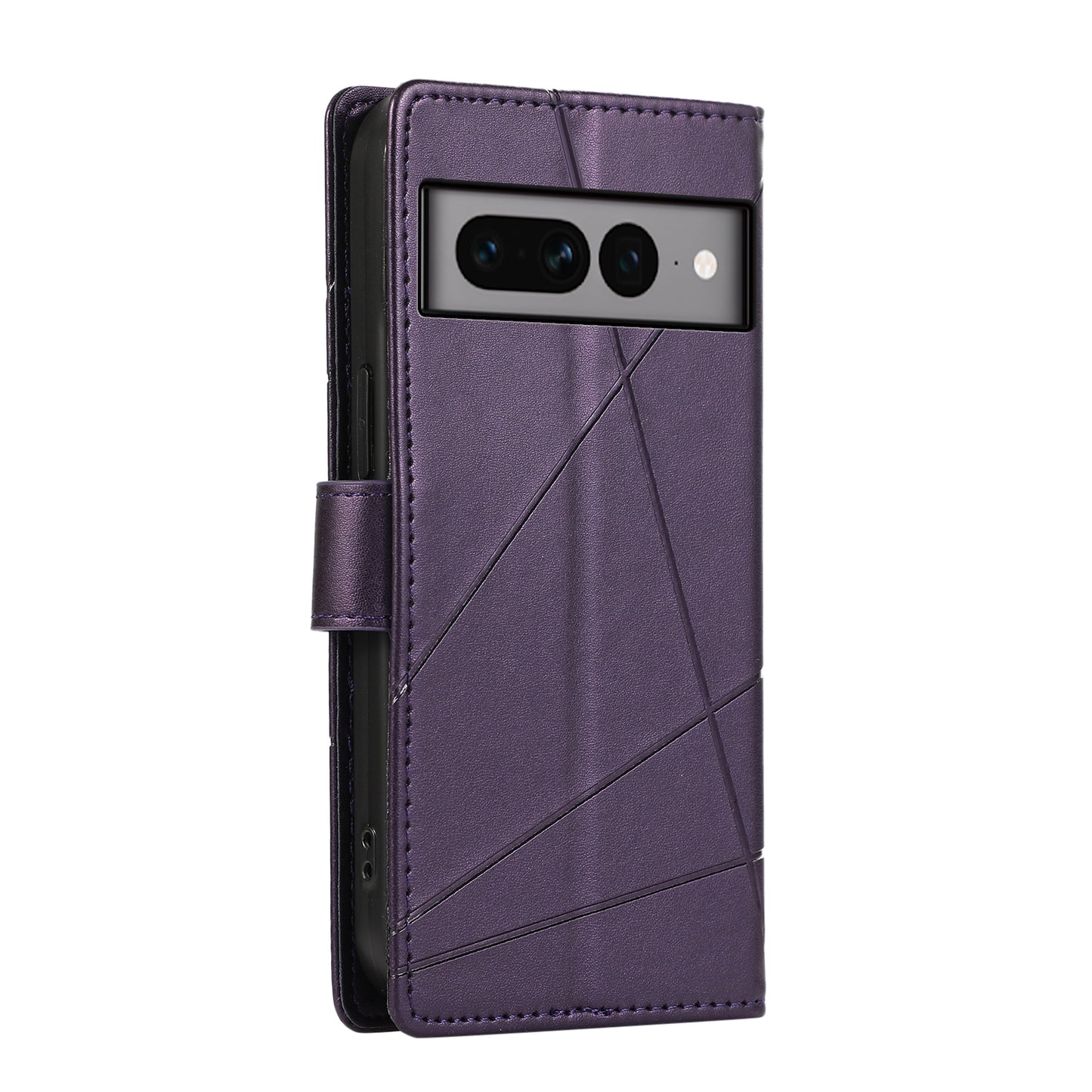 Google Pixel 7 Pro PU Genuine Leather Texture Embossed Line Phone Case with Card Wallet, Kickstand & Wrist Strap