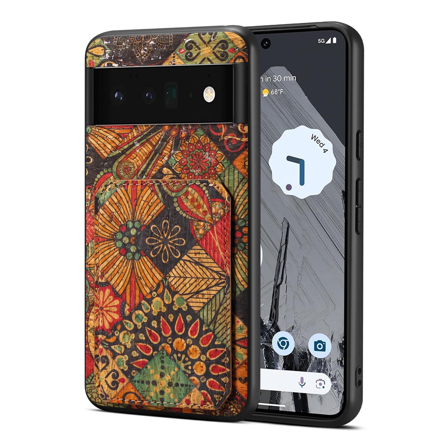 Google Pixel 6 Dual Card Slot Holder Phone Case – Patterned Design, Scratch & Dirt Protection, Convenient Holder