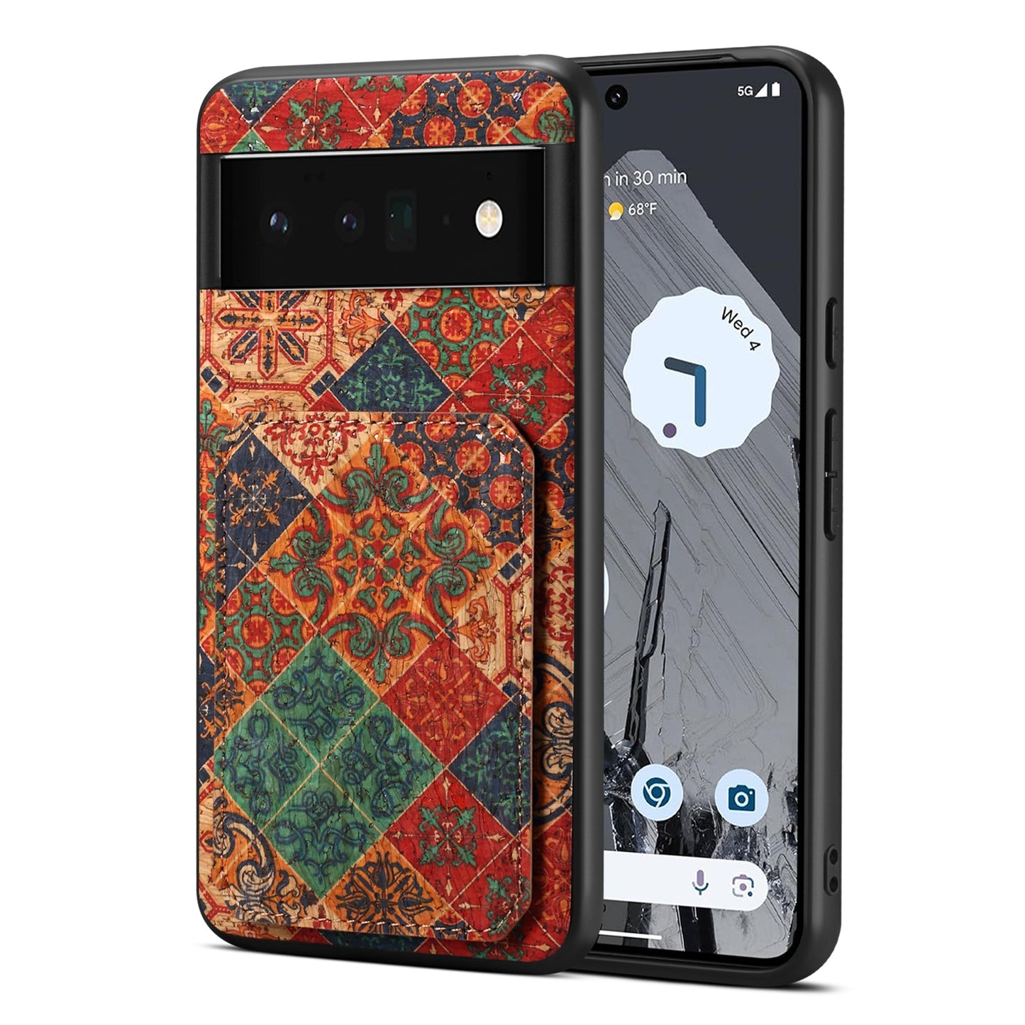 Google Pixel 6 Dual Card Slot Holder Phone Case – Patterned Design, Scratch & Dirt Protection, Convenient Holder