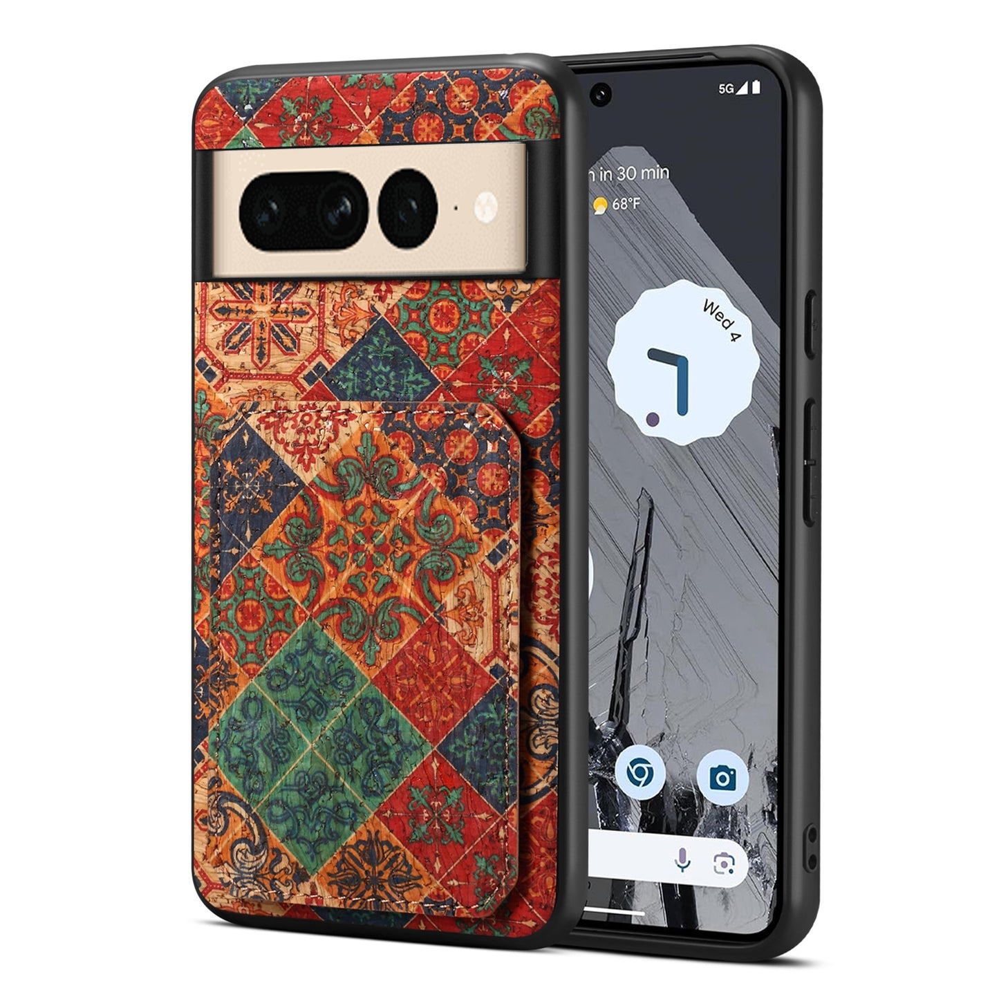 Google Pixel 7 Pro Dual Card Slot Holder Phone Case – Patterned Design, Scratch & Dirt Protection, Convenient Holder
