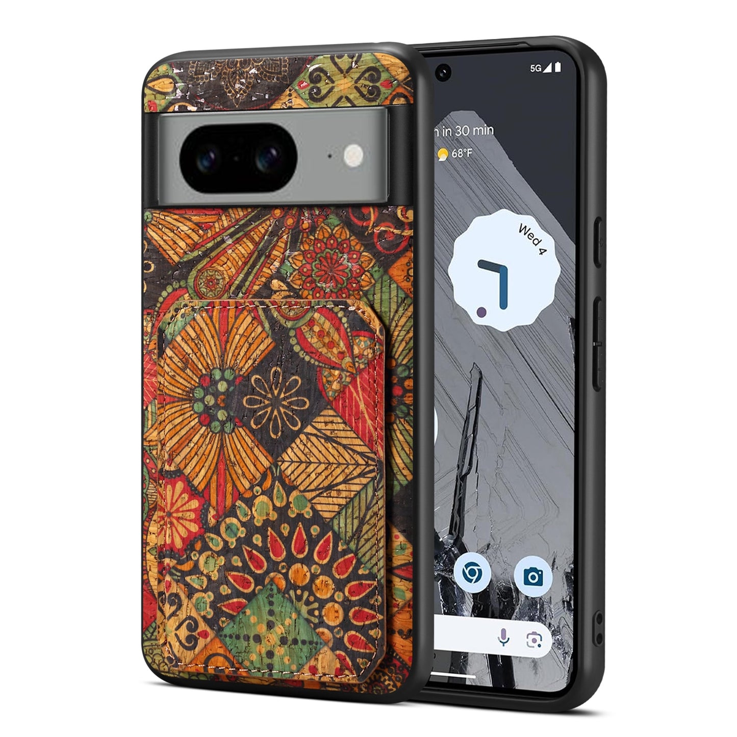 Google Pixel 7a Dual Card Slot Holder Phone Case – Patterned Design, Scratch & Dirt Protection, Convenient Holder