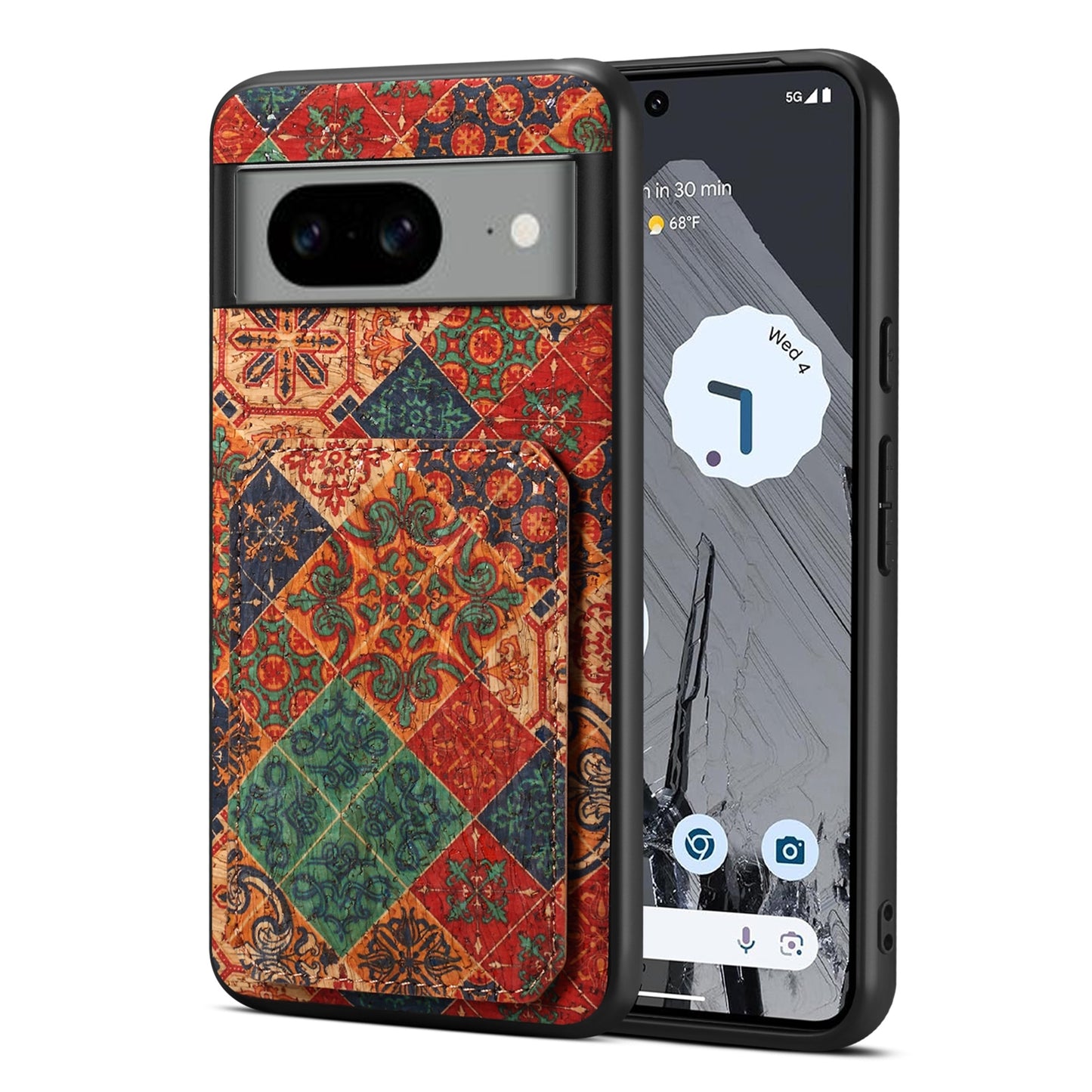 Google Pixel 7a Dual Card Slot Holder Phone Case – Patterned Design, Scratch & Dirt Protection, Convenient Holder