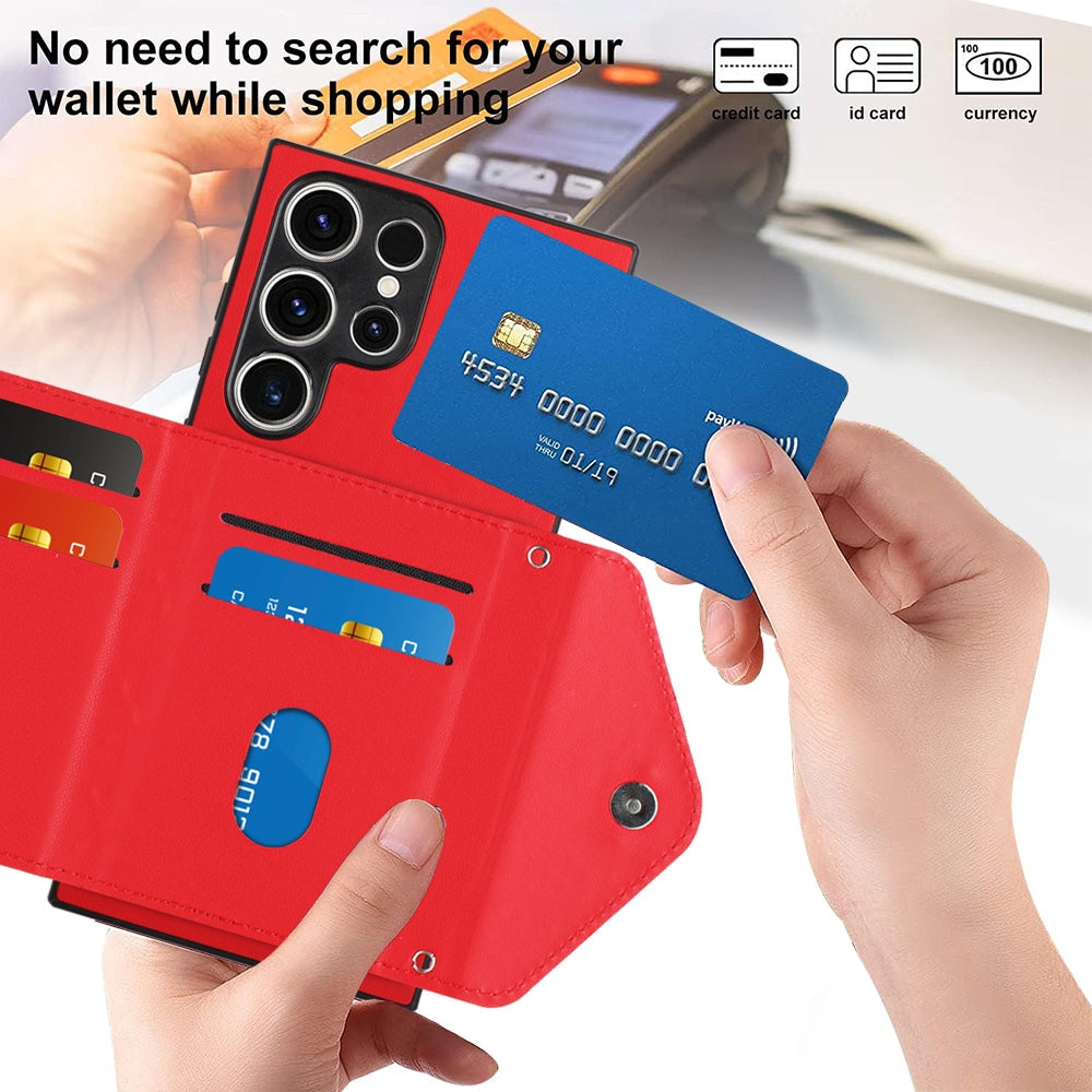 Samsung Galaxy S23 Ultra 5G Leather Case with Card Holder & RFID Protection, Long Lanyard Included