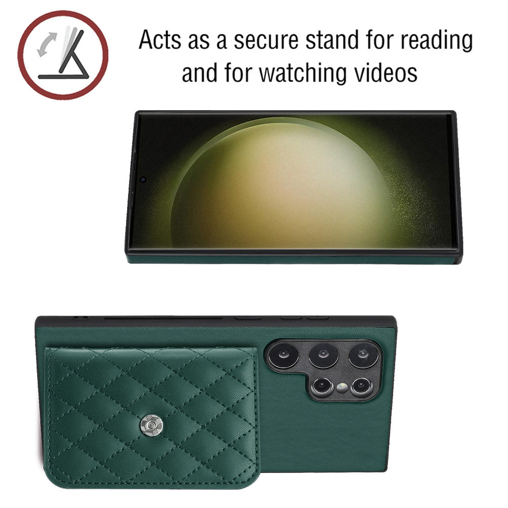 Samsung Galaxy S24 Ultra 5G Leather Case with Card Holder & RFID Protection, Long Lanyard Included