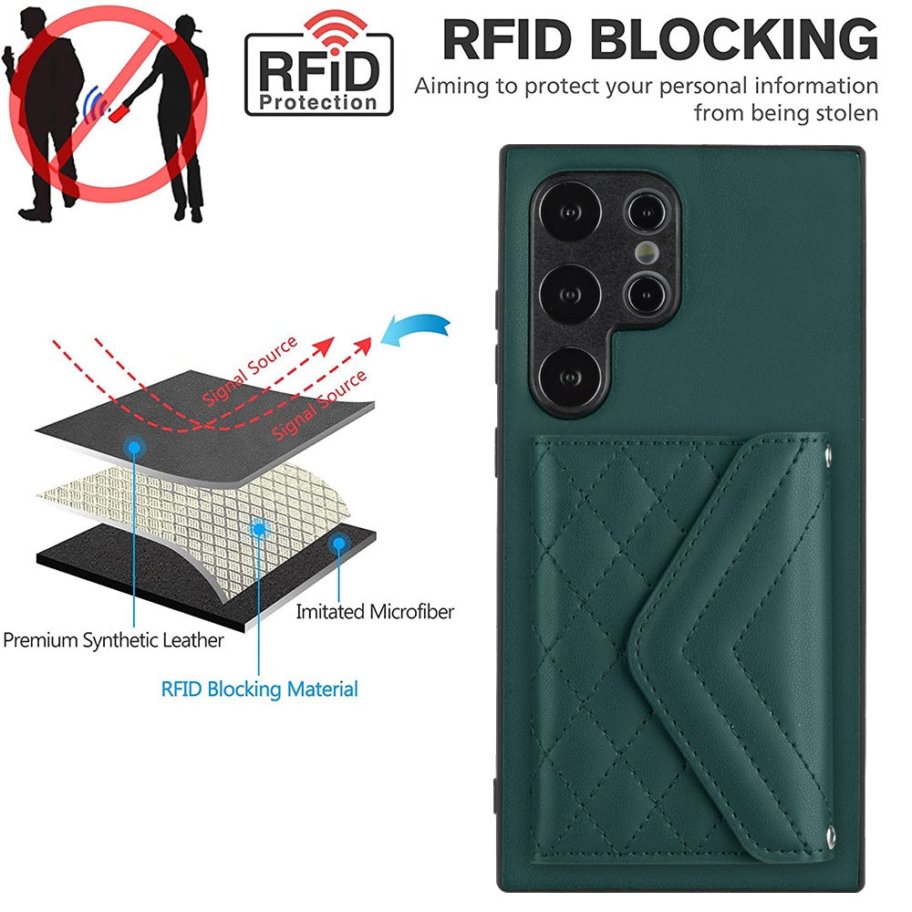 Samsung Galaxy S24 Ultra 5G Leather Case with Card Holder & RFID Protection, Long Lanyard Included