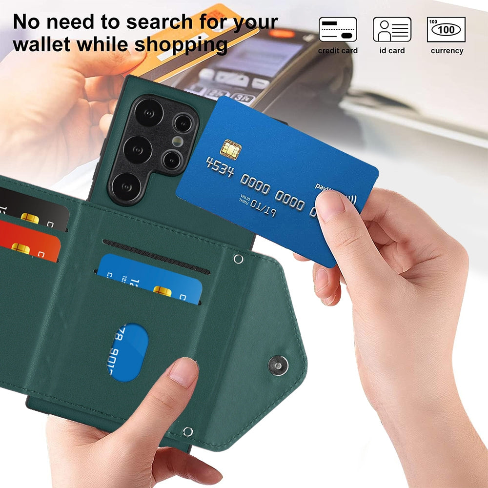 Samsung Galaxy S24 Ultra 5G Leather Case with Card Holder & RFID Protection, Long Lanyard Included
