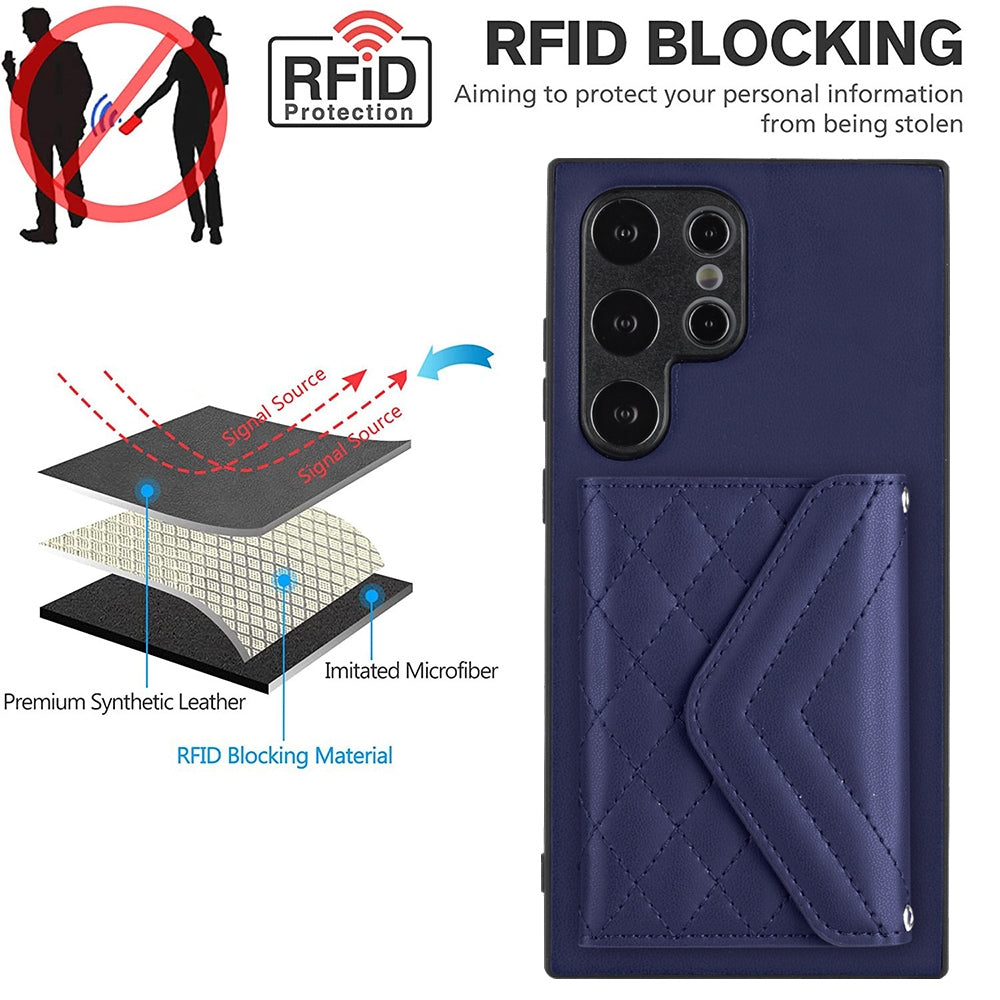 Samsung Galaxy S24 Ultra 5G Leather Case with Card Holder & RFID Protection, Long Lanyard Included