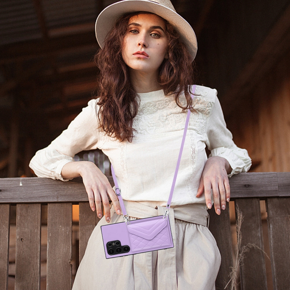 Samsung Galaxy S24 Ultra 5G Leather Case with Card Holder & RFID Protection, Long Lanyard Included
