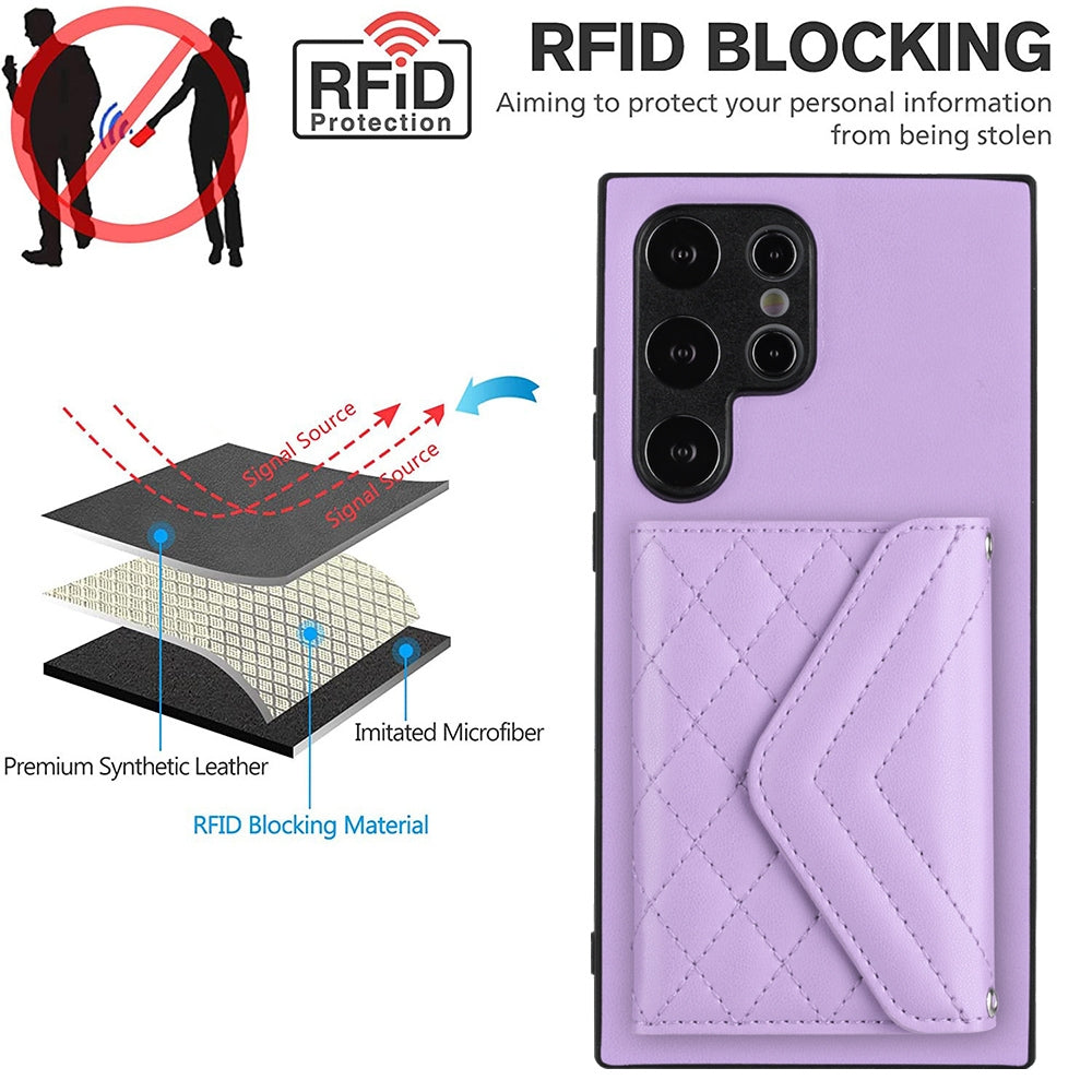 Samsung Galaxy S24 Ultra 5G Leather Case with Card Holder & RFID Protection, Long Lanyard Included