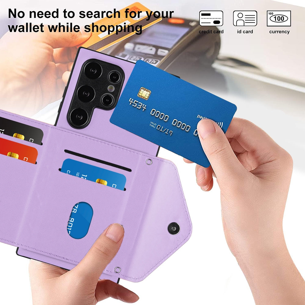 Samsung Galaxy S24 Ultra 5G Leather Case with Card Holder & RFID Protection, Long Lanyard Included