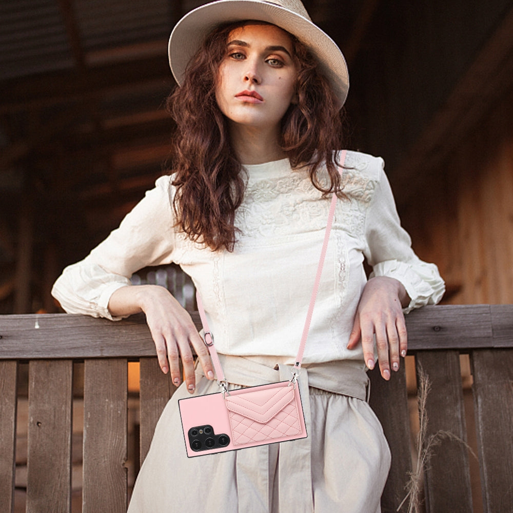 Samsung Galaxy S24 Ultra 5G Leather Case with Card Holder & RFID Protection, Long Lanyard Included